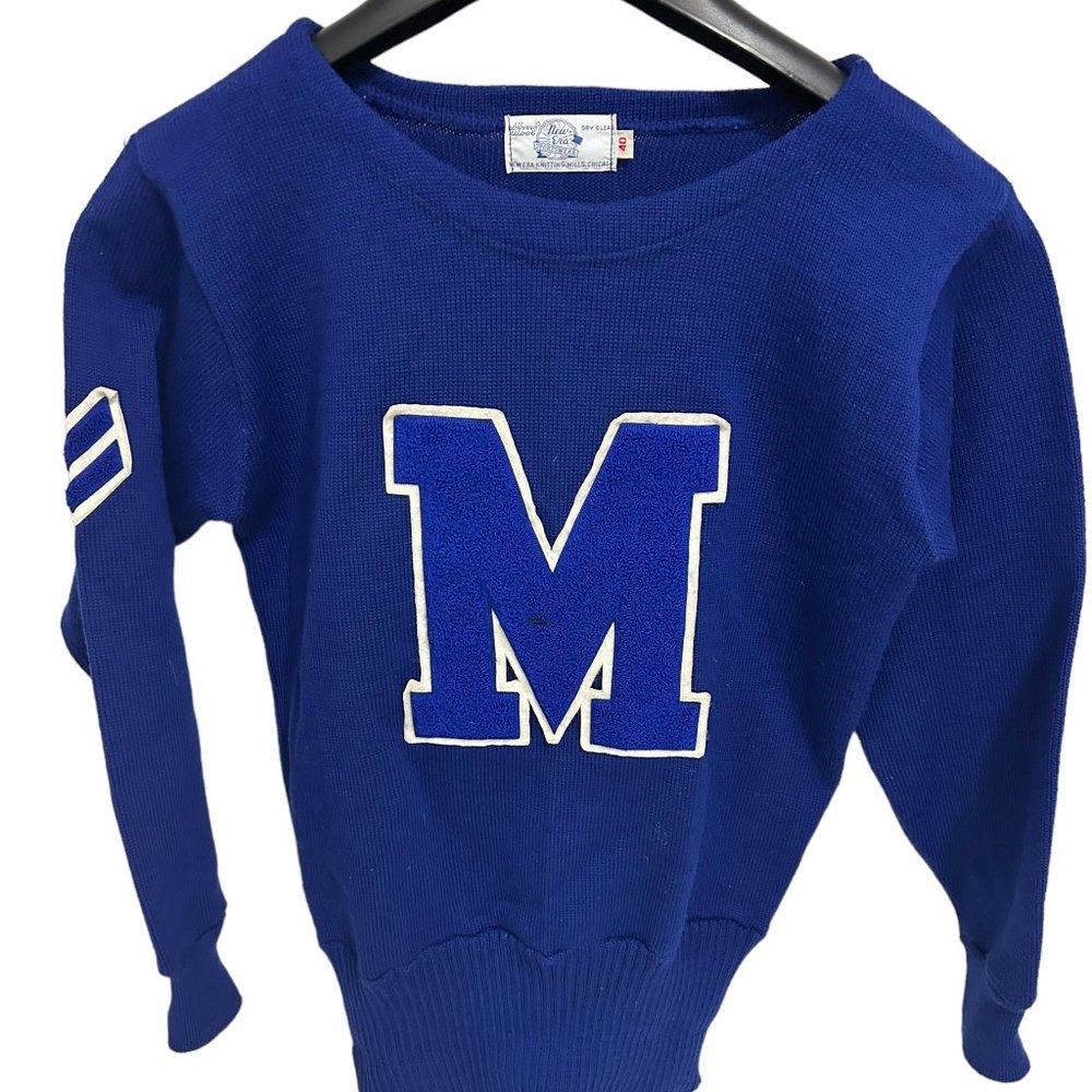 Vintage Letterman Acrylic Crew Neck Sweater Size 40 Made In USA New ERA